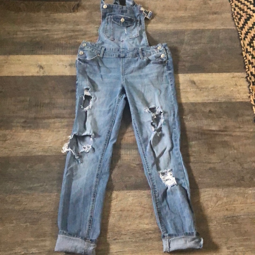 COPY - Distressed Blue jean overalls